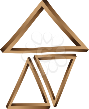 Abstract fantastic wooden triangles on white background.