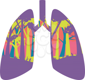 Human lungs with abstract forest inside illustration.