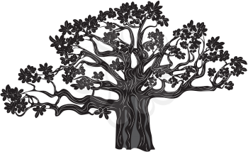 Stylized baobab tree, abstract tree silhouette design illustration.