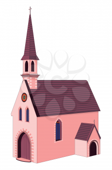 Ancient catholic church building illustration on white background.