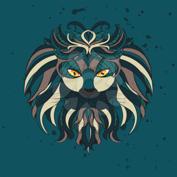 Abstract illustration of a stylized lion head with mane.