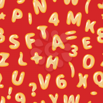 Alphabet soup latin letters on red seamless pattern