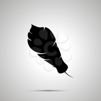 Feather silhouette, simple black icon with shadow on gray