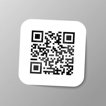 Typical realistic QR barcode sticker with shadow on gray