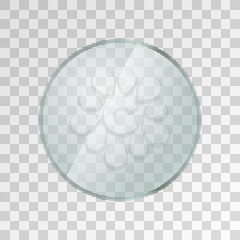 Realistic glossy round glass plate on transparent