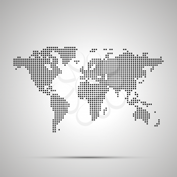Simple world map pixelated silhouette with shadow