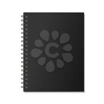 Black realistic spiral notepad mockup for branding isolated on white
