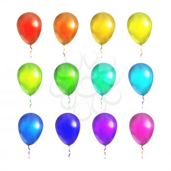 Large set of bright colorful balloons isolated on white