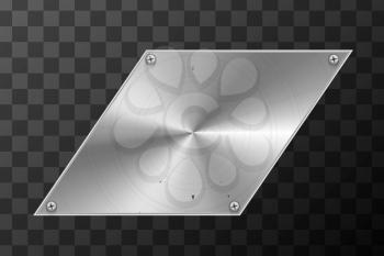 Glossy metal industrial plate in parallelogram shape on transparent background