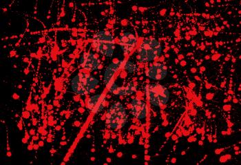 Messy red ink splashed on black background abstract paint splash illustration.