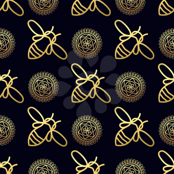 Seamless pattern with insect. Bee texture for corporate identity, packaging luxury brand product, eco-cosmetic, soap, medical product and honey. Style thin line. Decor for smartphone surface design