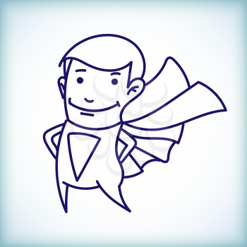 Cartoon Businessman superman in a raincoat on a white background in the style of doodle