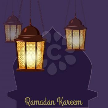 Ramadan Kareem holiday islam, illustrations with arabic lanterns