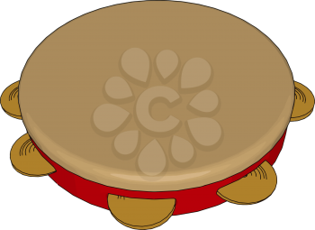 The tambourine is a musical instrument in the percussion family consisting of a frame often of wood or plastic with pairs of small metal jingles called zills vector color drawing or illustration