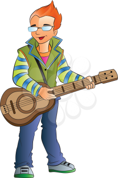 Young Male Guitarist, vector illustration
