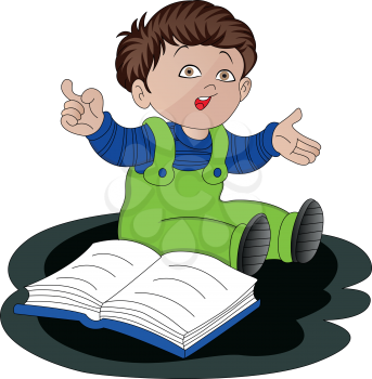 Vector illustration of confused little boy studying.