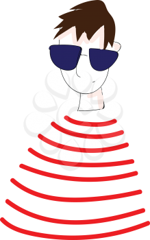 Abstract portrait of a boy in red and white striped t-shirt and sunglasses vector illustration on white background 