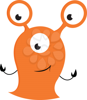 Orange monster with three big eyes and happy face vector illustration on white background 