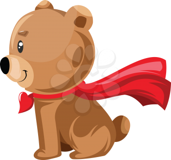 Light brown bear sitting with a red cape vector illustration on white background.