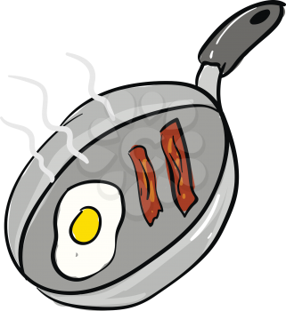 Bacon and eggs frying in a pan vector illustration on white background
