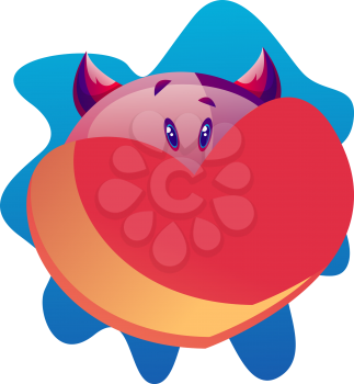 Cartoon purple monster with red heart vector illustartion on white background