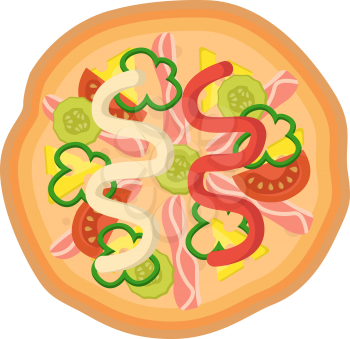 Pizza with ketchup and mayonnaise Print illustration vector on white background