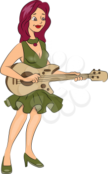 Vector illustration of beautiful young woman playing guitar.
