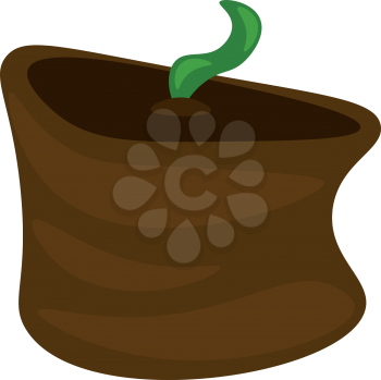 A seedling is sprouting from a brown earthen pot vector color drawing or illustration 