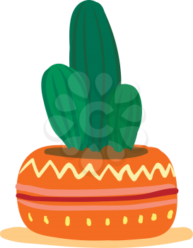 Decorated earthen pot with cactus vector or color illustration
