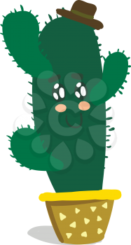 Cactus plant wearing round top hat vector or color illustration