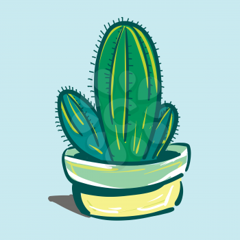 Cactus against blue background vector or color illustration