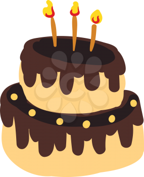Chocolate dripped birthday cake vector or color illustration