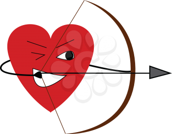 A heart picture with hands and face The heart has a bow and arrow and attempting to aim at something vector color drawing or illustration 