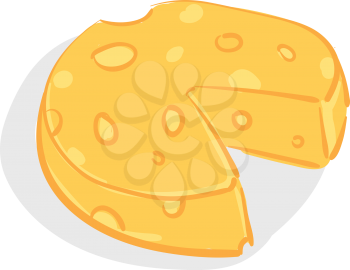 A yellow-colored round cheese is all times mouse favorite food vector color drawing or illustration 
