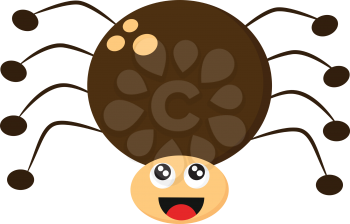 A funny brown-colored cartoon spider has a circular shaped body with eight legs and tongue exposed while laughing vector color drawing or illustration 