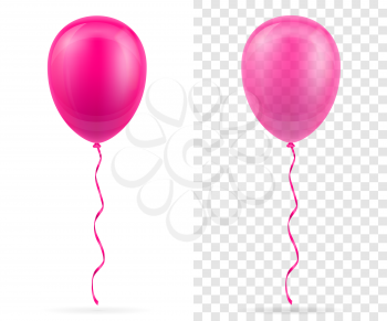 celebratory pink transparent balloons pumped helium with ribbon stock vector illustration isolated on white background