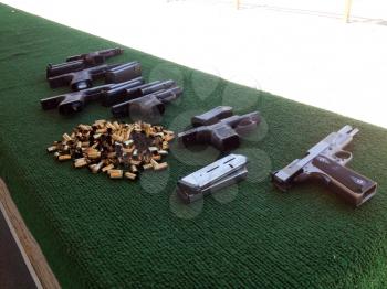 Firing range for shooting guns pistols firearms training outdoor ammunition and weapons ready
