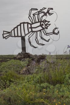 Squat lobster (Munidopsis polymorpha) sculpture. La Corona Natural Monument. Lanzarote. Canary Islands. Spain.