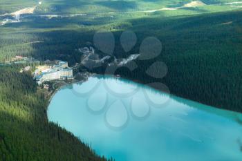 Lake Louise and Fairmont Chateau panoramic view from The Beehive, Banff National Park, Canada