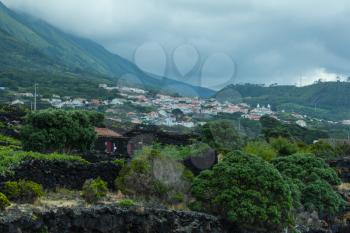 Sao Joao, Pico, Portugal - 12 July 2019: village covered with foggy clouds