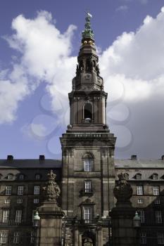 COPENHAGEN, DENMARK - 11 September, 2019: Christiansborg Palace tower close-up