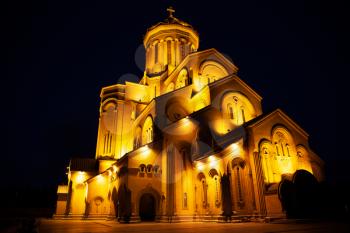 Tbilisi, Georgia - 23 March 2016: Holy Trinity Cathedral of Tbilisi at night