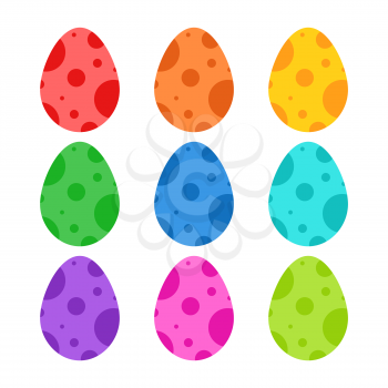 Set of colored Easter eggs isolated on a white background. With abstract pattern. Simple flat vector illustration. Suitable for decoration of postcards, advertising, magazines, websites.