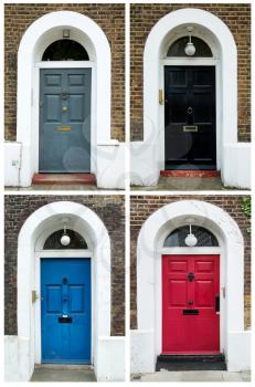 Four identical doors with different colours from London in United Kingdom