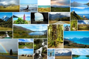 Collage of images from famous location in southern island in New Zealand