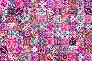 Photographs of traditional portuguese tiles with different pink tone and pattern