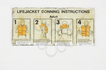 A poster of lifejacket donning instructions on a white background.