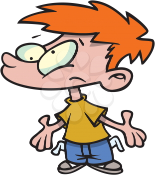 Royalty Free Clipart Image of a Boy With Empty Pockets