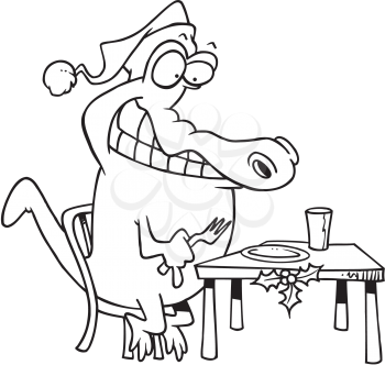 Royalty Free Clipart Image of a Gator at a Table