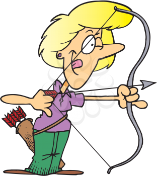 Royalty Free Clipart Image of a Woman With a Bow and Arrows